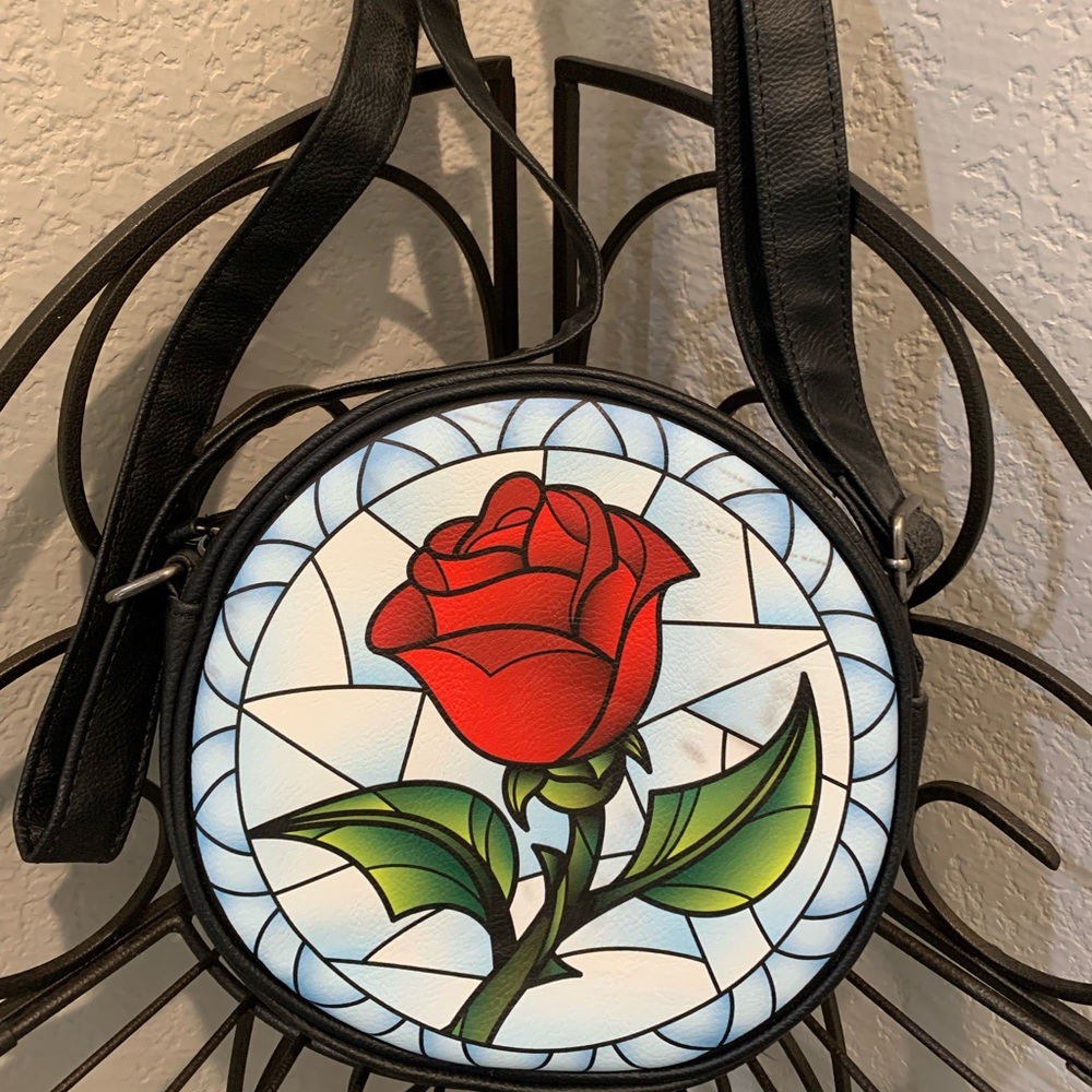 Beauty and the Beast purse | black | rose logo | inside pocket |